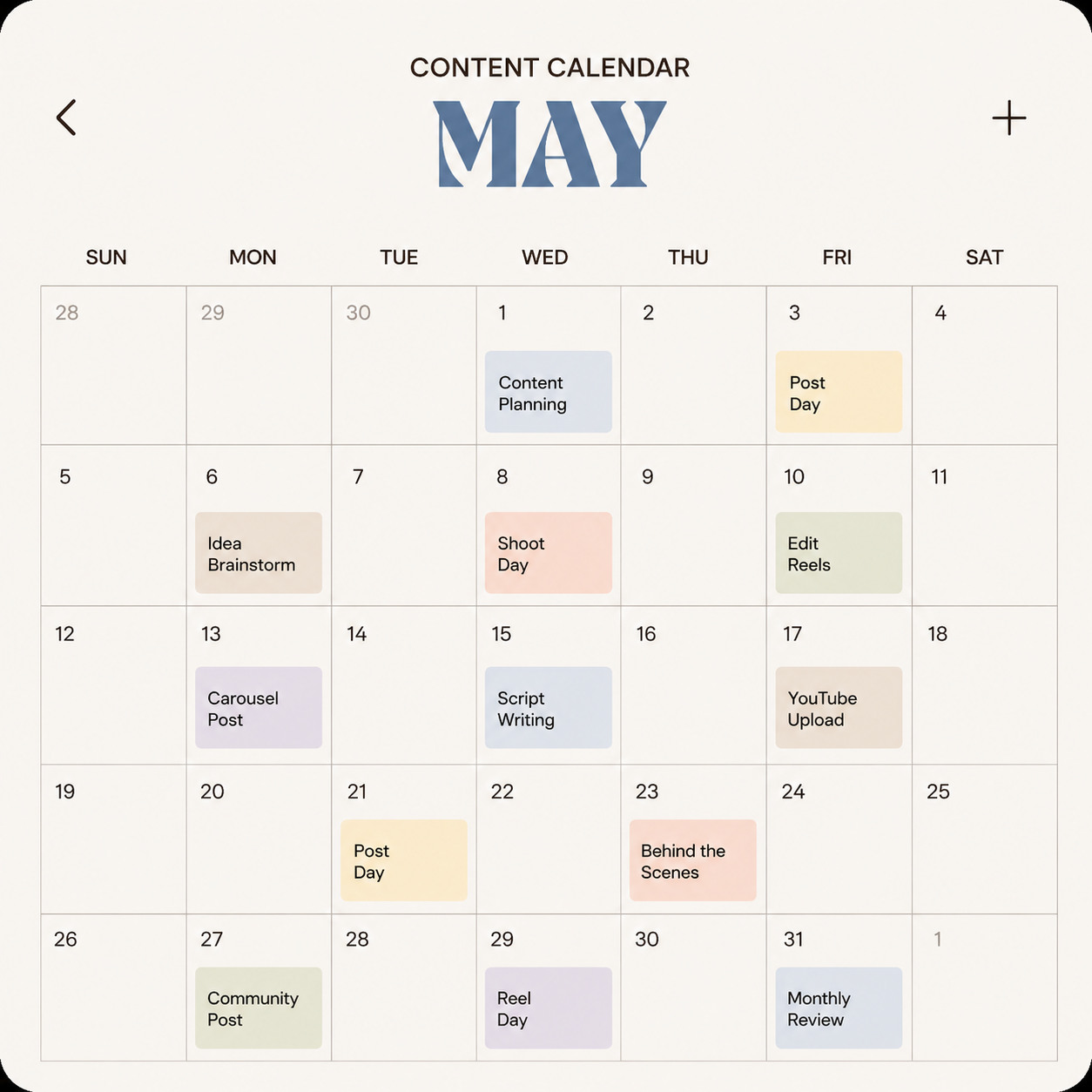 May content calendar sheet